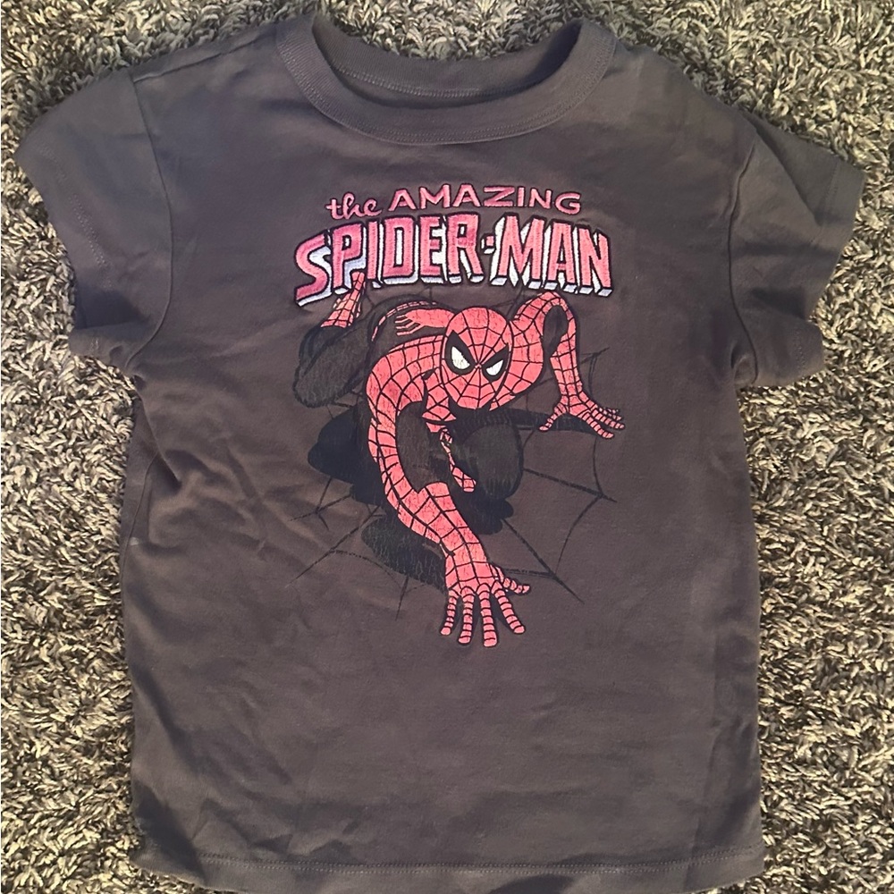 Women’s Marvel Spider-Man Baby Tee- Dark Gray and Red
